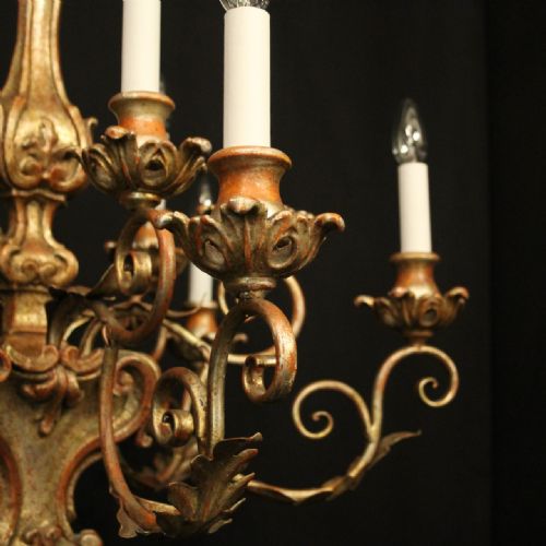 FLORENTINE 12 LIGHT WOODEN POLYCHROME ANTIQUE CHANDELIER - ADDITIONAL PHOTO 2