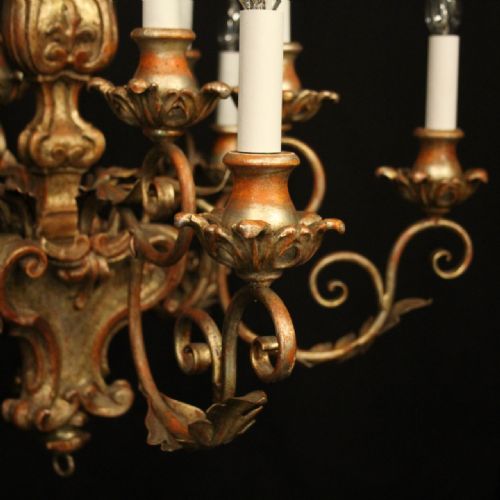 FLORENTINE 12 LIGHT WOODEN POLYCHROME ANTIQUE CHANDELIER - ADDITIONAL PHOTO 3