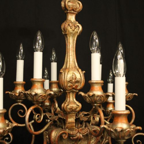 FLORENTINE 12 LIGHT WOODEN POLYCHROME ANTIQUE CHANDELIER - ADDITIONAL PHOTO 5