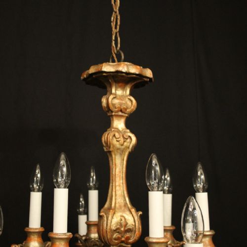 FLORENTINE 12 LIGHT WOODEN POLYCHROME ANTIQUE CHANDELIER - ADDITIONAL PHOTO 6