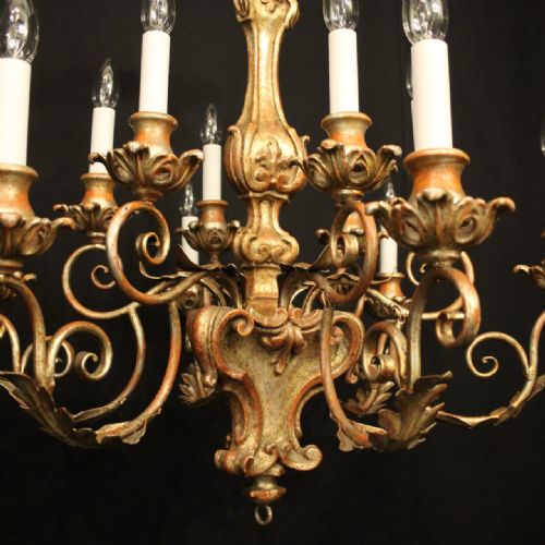 FLORENTINE 12 LIGHT WOODEN POLYCHROME ANTIQUE CHANDELIER - ADDITIONAL PHOTO 7