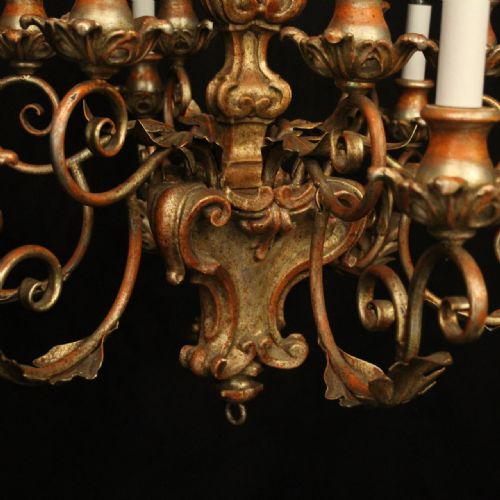FLORENTINE 12 LIGHT WOODEN POLYCHROME ANTIQUE CHANDELIER - ADDITIONAL PHOTO 8