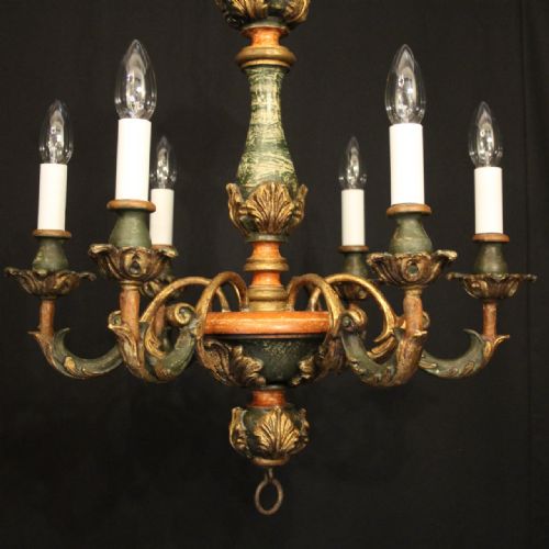 FLORENTINE 6 LIGHT POLYCHROME WOODEN CHANDELIER - ADDITIONAL PHOTO 2