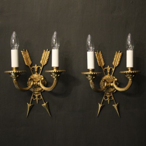 french pair of gilded bronze empire antique wall lights - CATEGORY: ANTIQUE JEWELLERY - DATED 1920