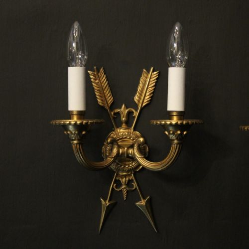 FRENCH PAIR OF GILDED BRONZE EMPIRE ANTIQUE WALL LIGHTS - ADDITIONAL PHOTO 1