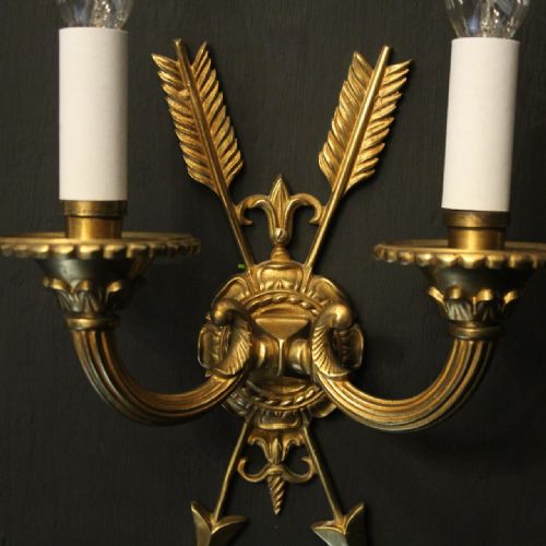 FRENCH PAIR OF GILDED BRONZE EMPIRE ANTIQUE WALL LIGHTS - ADDITIONAL PHOTO 2