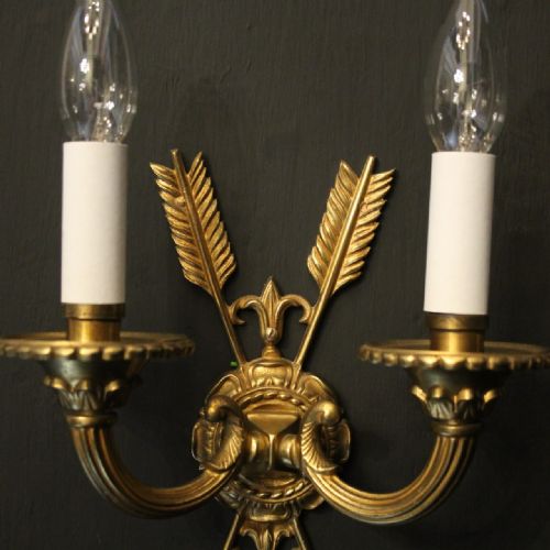 FRENCH PAIR OF GILDED BRONZE EMPIRE ANTIQUE WALL LIGHTS - ADDITIONAL PHOTO 3
