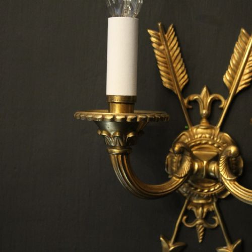 FRENCH PAIR OF GILDED BRONZE EMPIRE ANTIQUE WALL LIGHTS - ADDITIONAL PHOTO 4