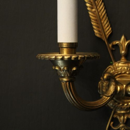 FRENCH PAIR OF GILDED BRONZE EMPIRE ANTIQUE WALL LIGHTS - ADDITIONAL PHOTO 5