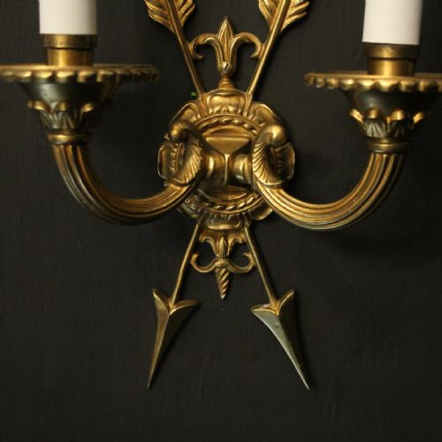 FRENCH PAIR OF GILDED BRONZE EMPIRE ANTIQUE WALL LIGHTS - ADDITIONAL PHOTO 7