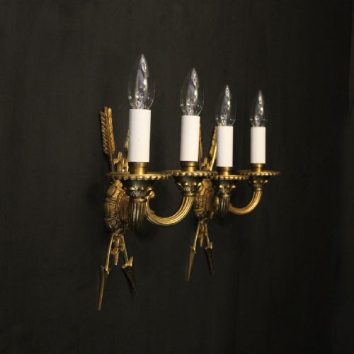 FRENCH PAIR OF GILDED BRONZE EMPIRE ANTIQUE WALL LIGHTS - ADDITIONAL PHOTO 9