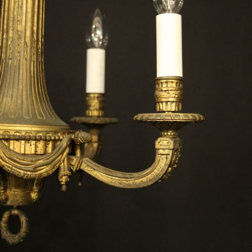 FRENCH 19TH CENTURY GILDED BRONZE 4 LIGHT ANTIQUE CHANDELIER - ADDITIONAL PHOTO 2