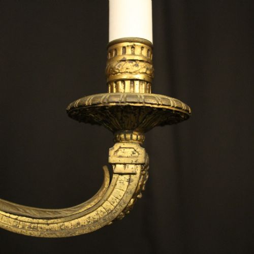 FRENCH 19TH CENTURY GILDED BRONZE 4 LIGHT ANTIQUE CHANDELIER - ADDITIONAL PHOTO 5