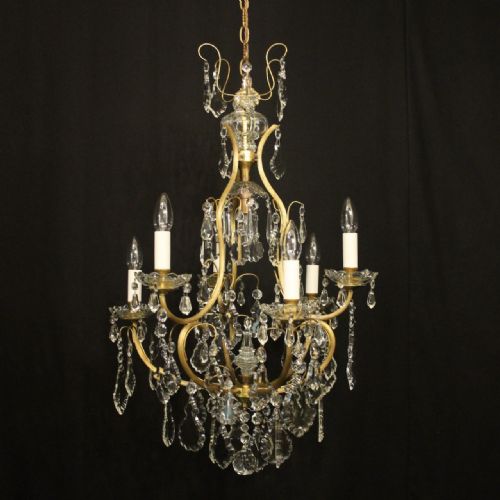 french gilded 7 light antique crystal chandelier - CATEGORY: ANTIQUE LIGHTING - DATED 1920