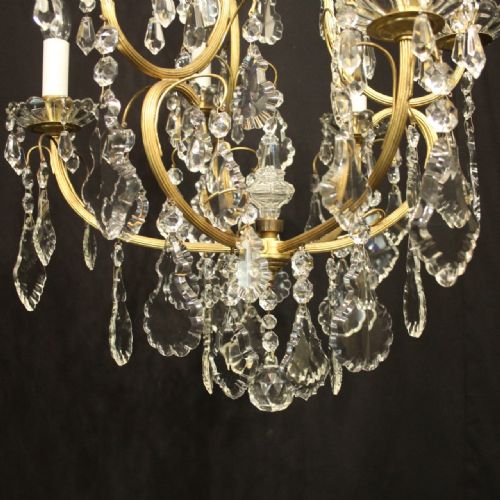 FRENCH GILDED 7 LIGHT ANTIQUE CRYSTAL CHANDELIER - ADDITIONAL PHOTO 5