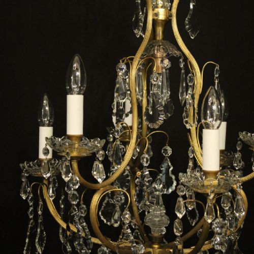 FRENCH GILDED 7 LIGHT ANTIQUE CRYSTAL CHANDELIER - ADDITIONAL PHOTO 8
