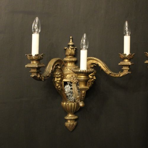 FRENCH 19TH C GILDED BRONZE ANTIQUE WALL SCONCES - ADDITIONAL PHOTO 1