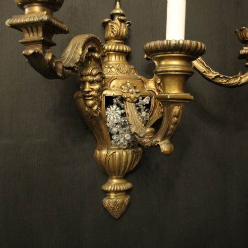 FRENCH 19TH C GILDED BRONZE ANTIQUE WALL SCONCES - ADDITIONAL PHOTO 2