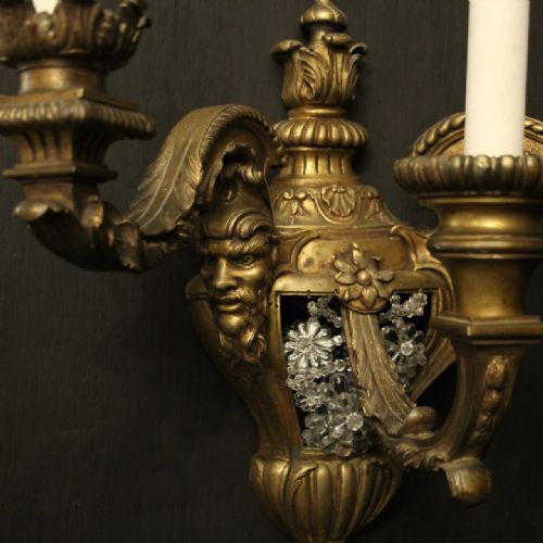 FRENCH 19TH C GILDED BRONZE ANTIQUE WALL SCONCES - ADDITIONAL PHOTO 3