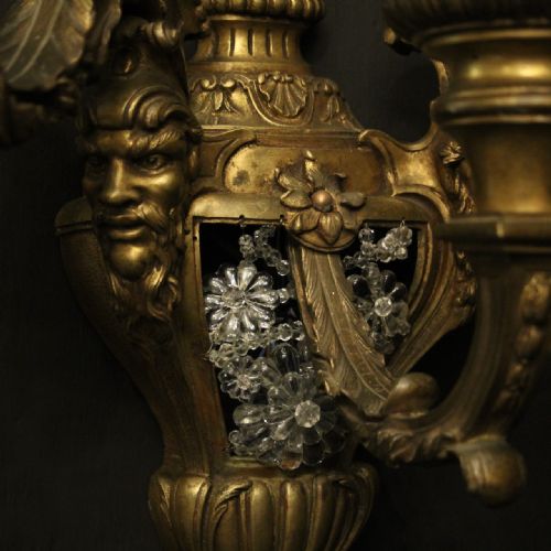 FRENCH 19TH C GILDED BRONZE ANTIQUE WALL SCONCES - ADDITIONAL PHOTO 5
