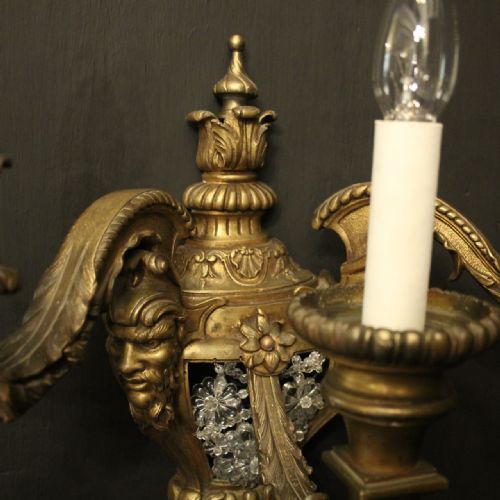 FRENCH 19TH C GILDED BRONZE ANTIQUE WALL SCONCES - ADDITIONAL PHOTO 6