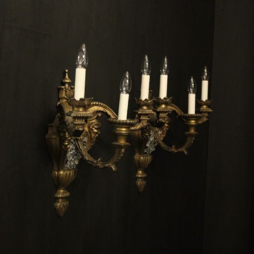 FRENCH 19TH C GILDED BRONZE ANTIQUE WALL SCONCES - ADDITIONAL PHOTO 9