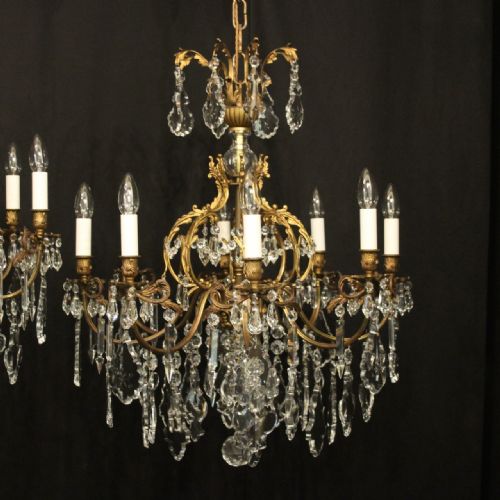 FRENCH PAIR OF GILDED BRONZE CRYSTAL ANTIQUE CHANDELIERS - ADDITIONAL PHOTO 1