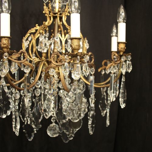 FRENCH PAIR OF GILDED BRONZE CRYSTAL ANTIQUE CHANDELIERS - ADDITIONAL PHOTO 2