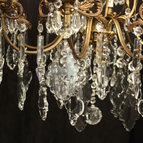 FRENCH PAIR OF GILDED BRONZE CRYSTAL ANTIQUE CHANDELIERS - ADDITIONAL PHOTO 3