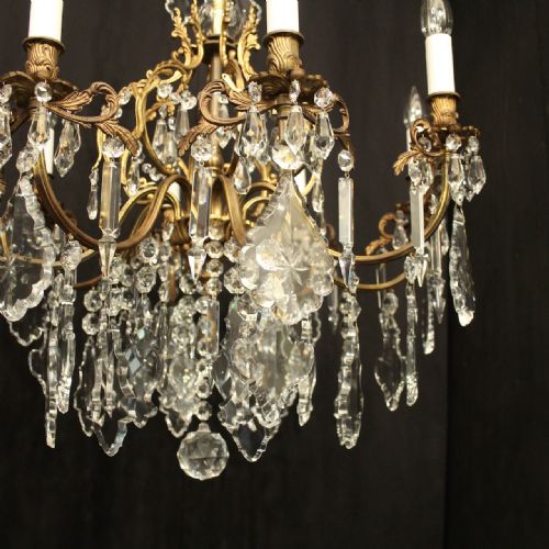 FRENCH PAIR OF GILDED BRONZE CRYSTAL ANTIQUE CHANDELIERS - ADDITIONAL PHOTO 4