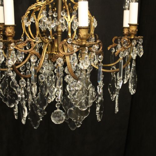 FRENCH PAIR OF GILDED BRONZE CRYSTAL ANTIQUE CHANDELIERS - ADDITIONAL PHOTO 5