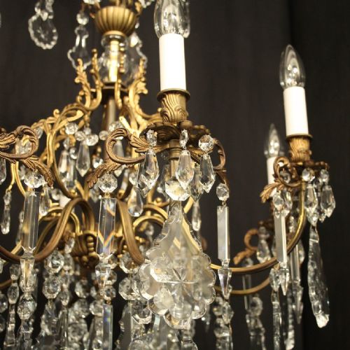 FRENCH PAIR OF GILDED BRONZE CRYSTAL ANTIQUE CHANDELIERS - ADDITIONAL PHOTO 6