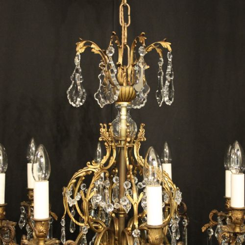 FRENCH PAIR OF GILDED BRONZE CRYSTAL ANTIQUE CHANDELIERS - ADDITIONAL PHOTO 7