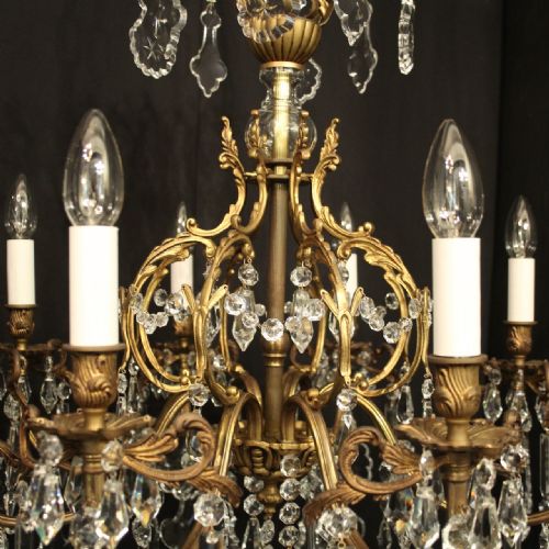 FRENCH PAIR OF GILDED BRONZE CRYSTAL ANTIQUE CHANDELIERS - ADDITIONAL PHOTO 8