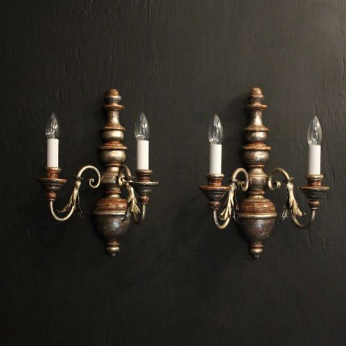 italian pair of polychrome twin arm wall lights - CATEGORY: ANTIQUE LIGHTING - DATED 1930