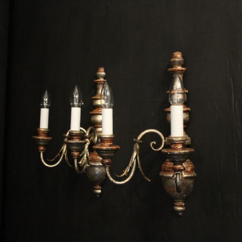 ITALIAN PAIR OF POLYCHROME TWIN ARM WALL LIGHTS - ADDITIONAL PHOTO 9