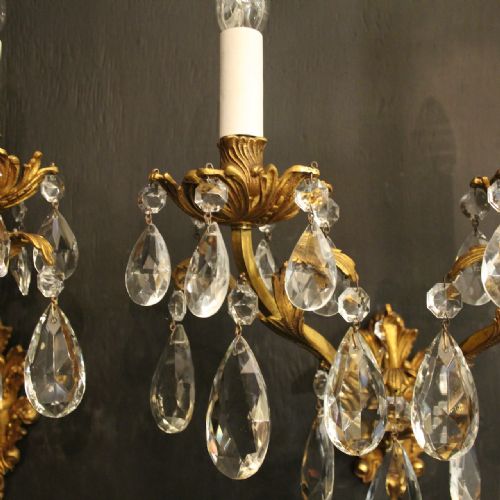 FRENCH PAIR OF BRONZE CRYSTAL TWIN ARM ANTIQUE WALL LIGHTS - ADDITIONAL PHOTO 2