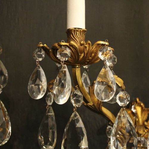 FRENCH PAIR OF BRONZE CRYSTAL TWIN ARM ANTIQUE WALL LIGHTS - ADDITIONAL PHOTO 3