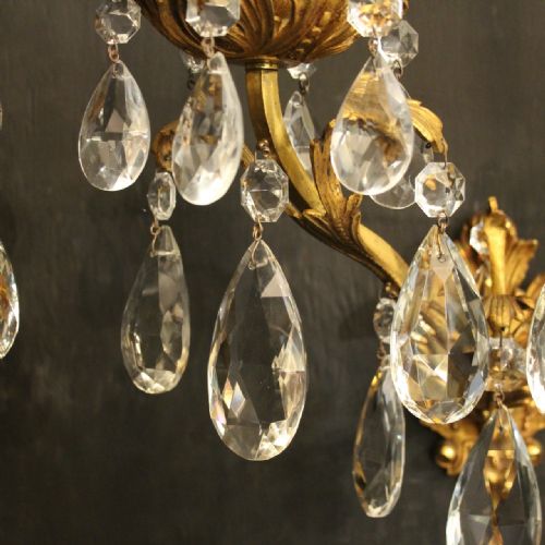 FRENCH PAIR OF BRONZE CRYSTAL TWIN ARM ANTIQUE WALL LIGHTS - ADDITIONAL PHOTO 4