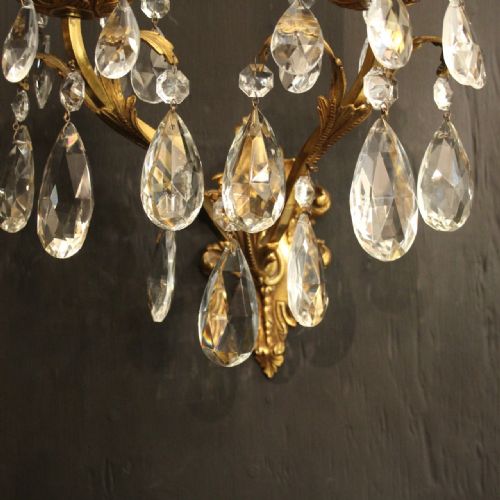 FRENCH PAIR OF BRONZE CRYSTAL TWIN ARM ANTIQUE WALL LIGHTS - ADDITIONAL PHOTO 6