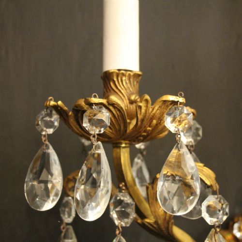 FRENCH PAIR OF BRONZE CRYSTAL TWIN ARM ANTIQUE WALL LIGHTS - ADDITIONAL PHOTO 7