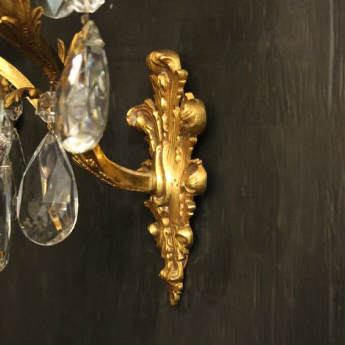 FRENCH PAIR OF BRONZE CRYSTAL TWIN ARM ANTIQUE WALL LIGHTS - ADDITIONAL PHOTO 8