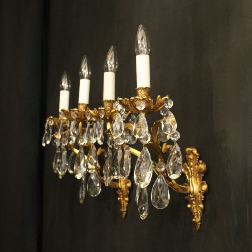FRENCH PAIR OF BRONZE CRYSTAL TWIN ARM ANTIQUE WALL LIGHTS - ADDITIONAL PHOTO 9