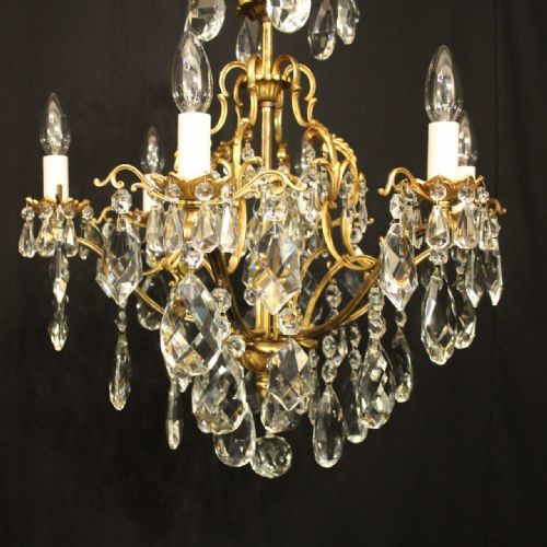 FRENCH GILDED BRONZE CRYSTAL 6 LIGHT ANTIQUE CHANDELIER - ADDITIONAL PHOTO 1