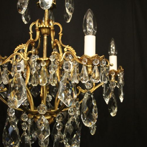 FRENCH GILDED BRONZE CRYSTAL 6 LIGHT ANTIQUE CHANDELIER - ADDITIONAL PHOTO 2
