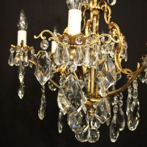 FRENCH GILDED BRONZE CRYSTAL 6 LIGHT ANTIQUE CHANDELIER - ADDITIONAL PHOTO 3
