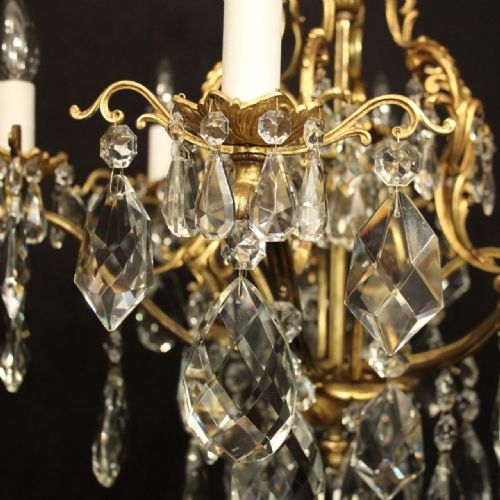 FRENCH GILDED BRONZE CRYSTAL 6 LIGHT ANTIQUE CHANDELIER - ADDITIONAL PHOTO 4