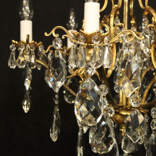 FRENCH GILDED BRONZE CRYSTAL 6 LIGHT ANTIQUE CHANDELIER - ADDITIONAL PHOTO 5