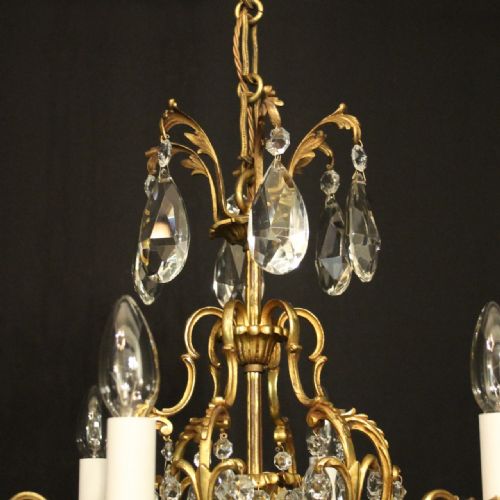FRENCH GILDED BRONZE CRYSTAL 6 LIGHT ANTIQUE CHANDELIER - ADDITIONAL PHOTO 6