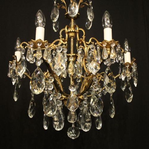 FRENCH GILDED BRONZE CRYSTAL 6 LIGHT ANTIQUE CHANDELIER - ADDITIONAL PHOTO 7
